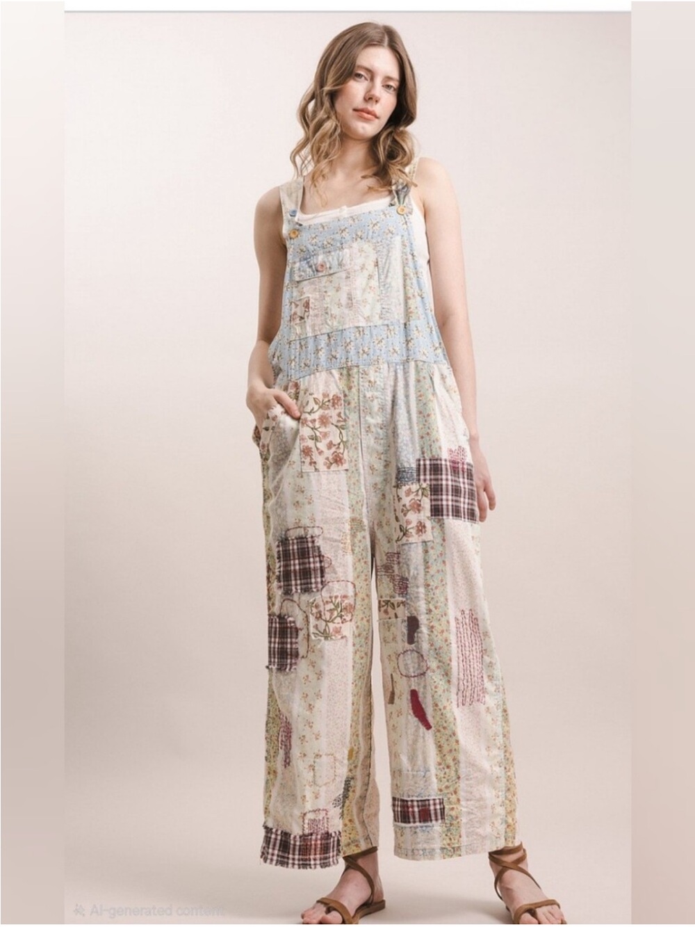 NWT:Blue Velvet “Patchwork Dreams” Embroidered Mixed Patchwork Wide Leg Overalls
